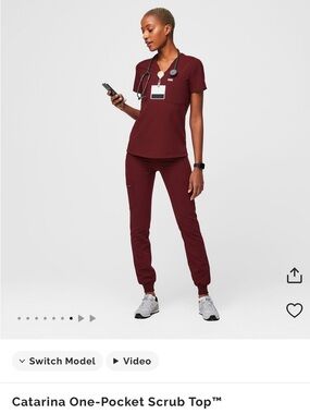 Figs Catarina Scrub Top Burgundy